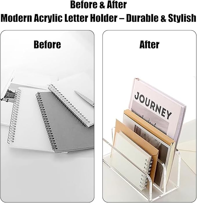 Vankcp 1 Pcs Acrylic Mile Sorter for Desk, 2 Upright Compartments Desk Mail Organizer, Acrylic Mail File Organizer Sorters for Envelope Paper Document, Clear Files Sorter for Office Home, Vertical