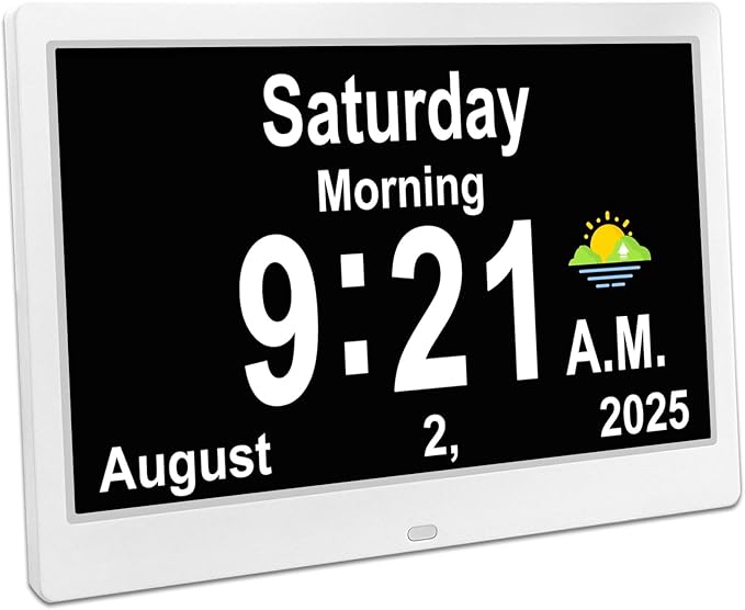 SSYA Dementia Clocks with Day and Date for Seniors,13 Alarms Custom Reminders, Extra Large Digital Calendar Clock for Elderly. (White)