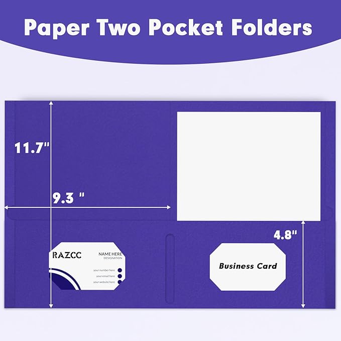 Two Pocket Folders, RAZCC 50 Pack 2 Pocket Folders Fit Letter Size Paper, Paper Folders with Pockets for School Office Business Home (Purple)