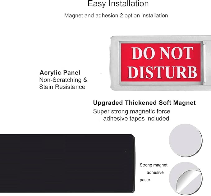 Magnetic Do Not Disturb Sign - Privacy Slider Door Hanger with Non-Scratch Surface, Reversible Indicator for Home Office, Restroom, Hotel, Hospital, Conference Room， 7"x2" Silver.