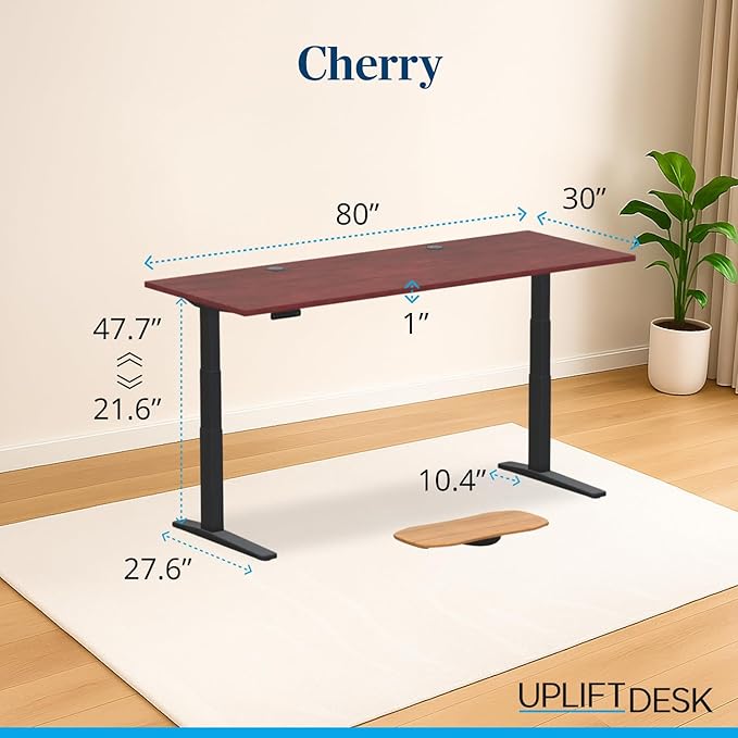 UPLIFTDESK V3 2-Leg Cherry Laminate Wood Standing Desk – Adjustable Height, Advanced 1-Touch Memory Keypad, Under Desk Cable Management, Wire Grommets & Rocker Board (Black C-Frame, 80 x 30 inch)