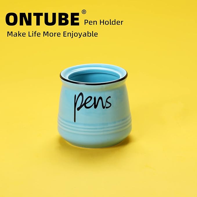 ONTUBE Porcelain Pens Holder Stand,Ceramic Pencils Holder (Turquoise)