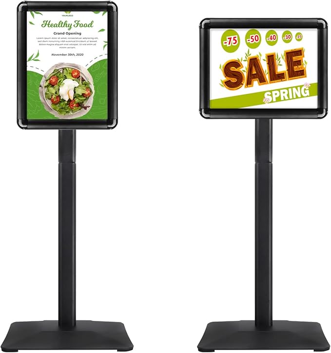 Sign Holder Stand, Heavy-Duty 8.5x11 Inch Aluminum Floor Stand for Posters & Signs | Includes PVC Plastic Sleeve & Weighted Base | Black Poster Display Stand
