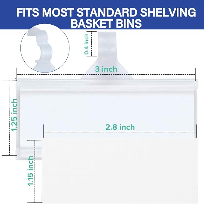Plastic Wire Shelf Label Holder, Reusable Shelf Tags for Pantry Retail Store, Supermarket UPC Price Card & Ticket Display, Strong & Easy Clip Design Tight Snap Lock Closure. 1-1/4" H X 3" W (50)