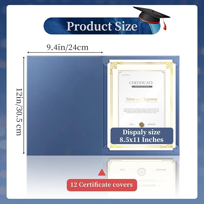 12 Packs Certificate Covers,Navy Blue Cardboard Diploma Cover,Certificate Holders Gold Foil Border,for Letter Size 8.5 x 11 Inch Awards and Certificates