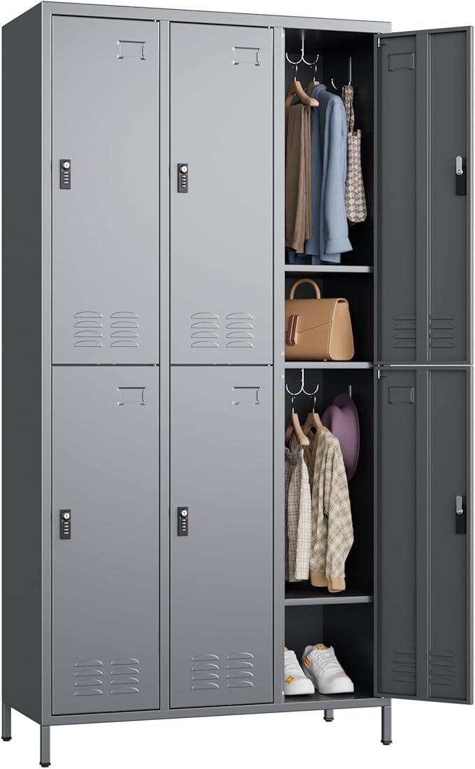 SUPEER Metal Locker for Employees with Combination Locks,Metal Lockers with Business Card Holder and 18 Hooks for School Garage Office Gym Home,Assembly Required,Dark Grey