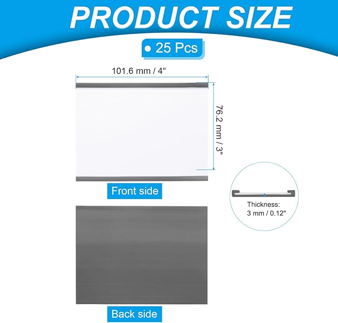 PATIKIL Magnetic Label Holder 4" x 3" with Paper Inserts, 25 Pcs C Channel Magnetic File Cabinet Labels Shelf Data Card Holder Signs for Metal Racks Shelves Whiteboard Tool Box