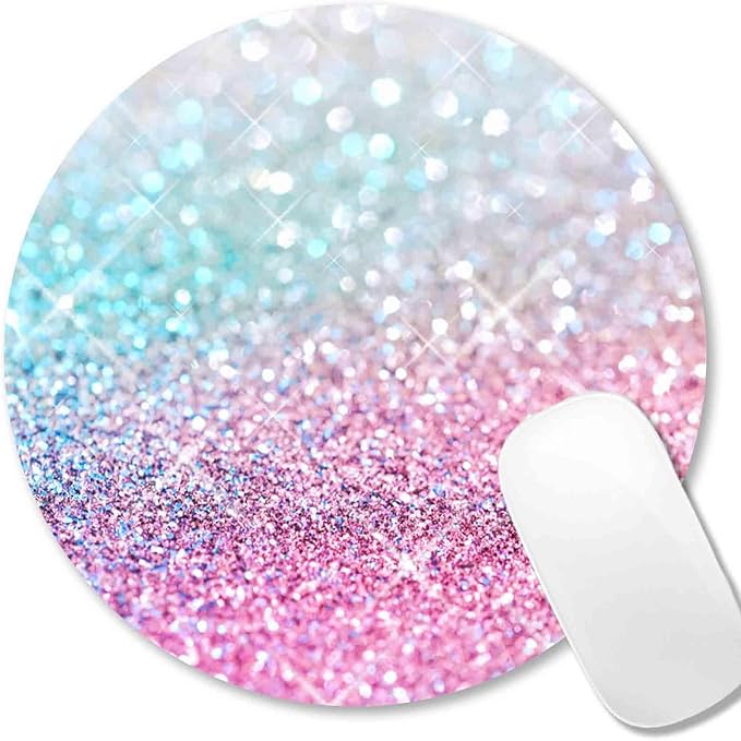 IMAYONDIA Kids Girls Mouse Pad for Laptop, Small Pink Blue Gradient Sparkle Mouse Pads Cute, Round Glitter Mousepads, Mini Travel Mousepad for Wireless Computer, Office Desk Accessories, 7.9 X 7.9 in