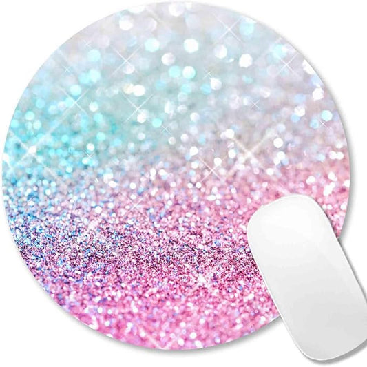 IMAYONDIA Kids Girls Mouse Pad for Laptop, Small Pink Blue Gradient Sparkle Mouse Pads Cute, Round Glitter Mousepads, Mini Travel Mousepad for Wireless Computer, Office Desk Accessories, 7.9 X 7.9 in