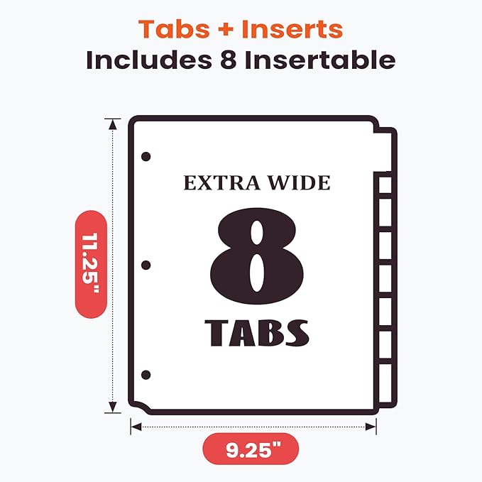 Sooez 8 Count Dividers with Pockets, 8 Tabs Binder Dividers for 3 Ring Binders, Binder Dividers with tabs, Binder Divider with Pockets for US Letter Size, Insertable Big Tabs, Red, Set of 1