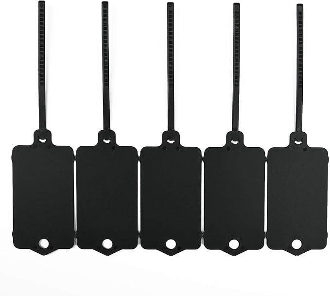 100pcs Blank Plastic Tags for Labeling Reusable Hanging Tags Ties Key Tag Storage Tag Waterproof Plastic Mark Label Writable Hang Sign with One Marker Pen (Black)
