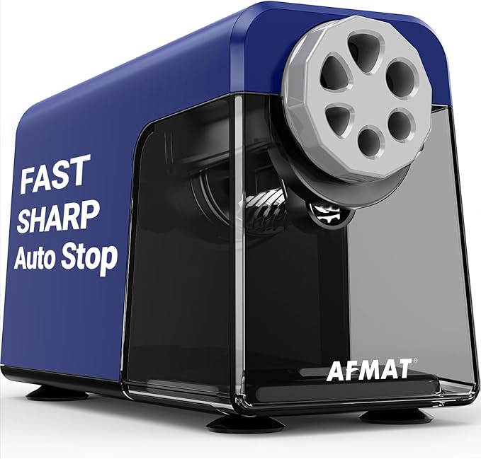 AFMAT Electric Pencil Sharpener Heavy Duty, 6 Holes, Auto Stop Pencil Sharpener for Artists, Classroom Electric Sharpener for 6-11mm Colored Pencils, 7000 Sharpenings, Fast Sharpen, Save Pencils PSX1