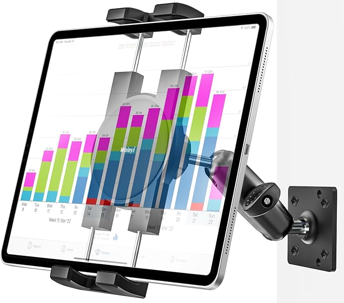 Small Tablet Wall Mount iPad Holder, Metal 360° Adjustable Stand, Multiple Hole Position, Alloy Base and Joint Arm, for iPad Pro Air Mini, Galaxy Tabs, Z Fold, Fire HD, Surface, iPhone, 4-13" Devices