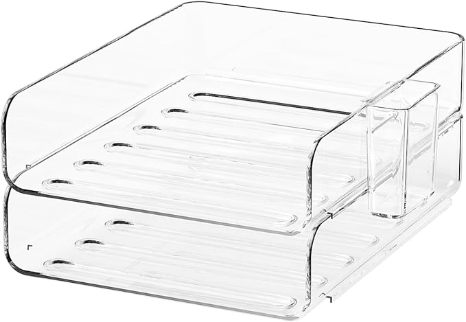 FANXIYQ 2-Tier Acrylic Paper Tray Organizer with Pen Holder | Clear Stackable Desk Organizer for Documents, Letters, A4 Paper | Modern Office/Classroom/Home Organization