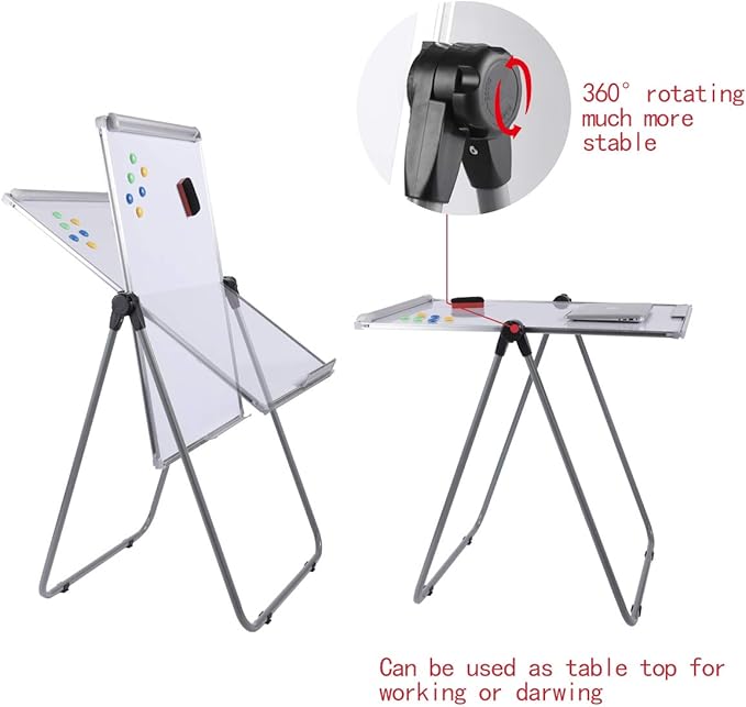 Dry Erase Board with Stand, Double Sided Magnetic Whiteboard, 24 x 36 Portable Height Adjustable White Board with Aluminium Frame