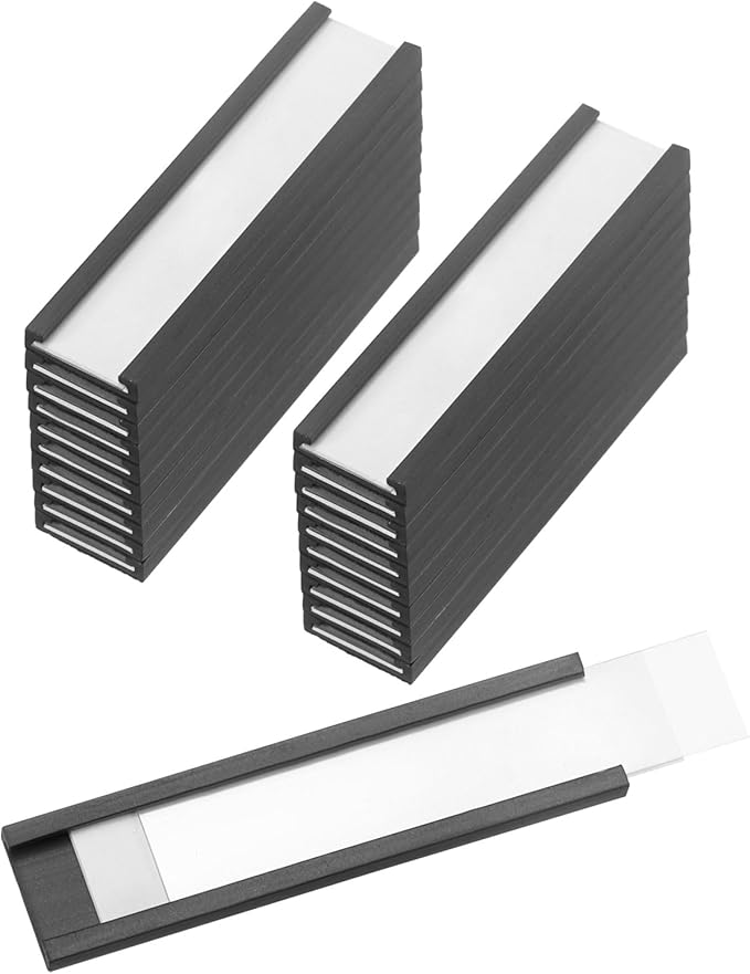 PATIKIL Magnetic Label Holder 2" x 0.5" with Paper Inserts, 25 Pcs C Channel Magnetic File Cabinet Labels Shelf Data Card Holder Signs for Metal Racks Shelves Whiteboard Tool Box