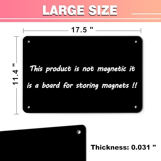 4 Pack Black Magnetic Board,17.5" x 11.4" Magnet Bulletin Board to Display Magnetic Notes, Poetry, Photos, Suitable for Wall, Refrigerator, Cabinet etc, Come with 16 Plastic Anchor Bolts and Screws