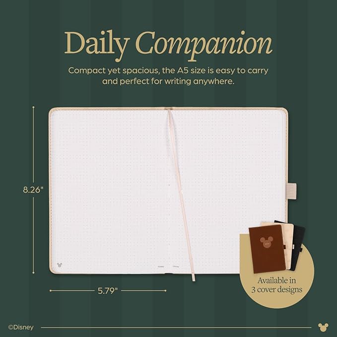 Happy Planner Disney Mickey Dot-Grid Journal for Office, School, or Journaling, Vegan Leather Notebook, A5 Size, 80 Pages, Ivory