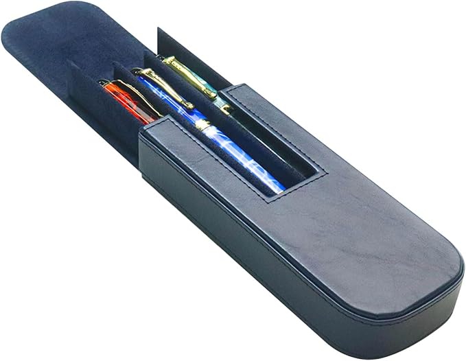 MIVLXLX Leather Triple Pen Case Pencil Pouch Holder for Three Fountain Ballpoint Rollerball Pens and Pencils Gift Choice for Man/Woman/Office (blue)