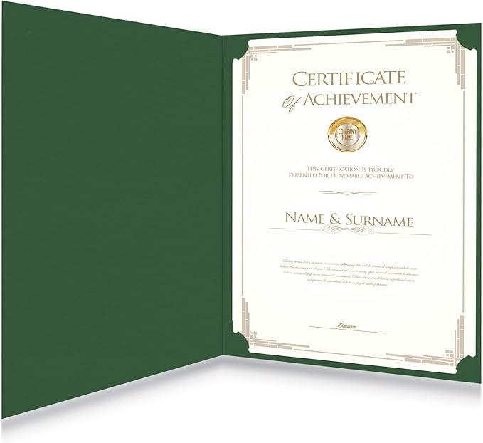 HAUTOCO 30 Pack Certificate Holders, Green Diploma Folders Certificate Covers with Gold Foil Border for Letter Size 8.5x11 Cardstock, Award, Document, Graduation