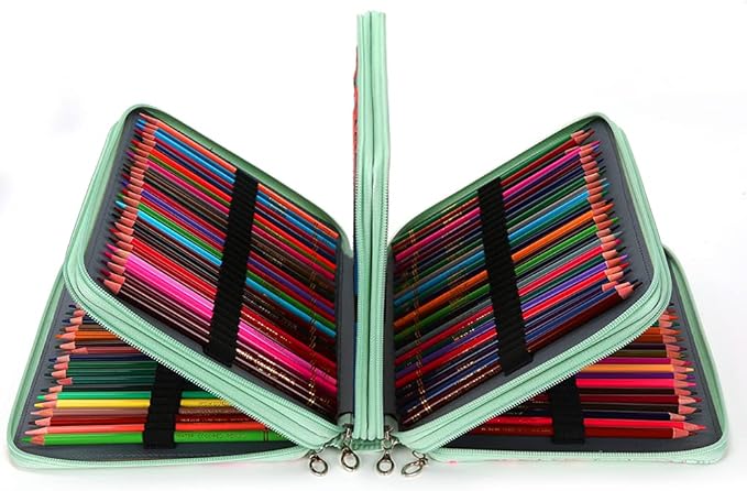 Vomgomfom Colored Pencil Case - 200 Slots Pencil Holder with Zipper Closure Twill Fabric Large Capacity Pencil Case for Watercolor Pens or Markers, Pencil Case Organizer for Artist or Student (Green Rose)