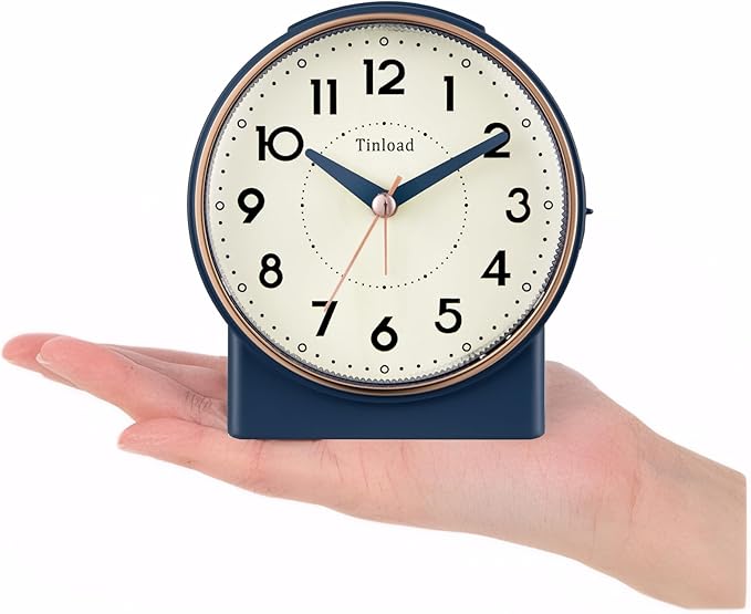Tinload 4.3" Retro Analog Alarm Clock, Vintage Decor, No Ticking Silent, Easy to Set, Gradual Rise Alarm, On/Off Switch on Side, Gentle Wake, Snooze, Lighted on Demand, Battery Operated, Retro Blue