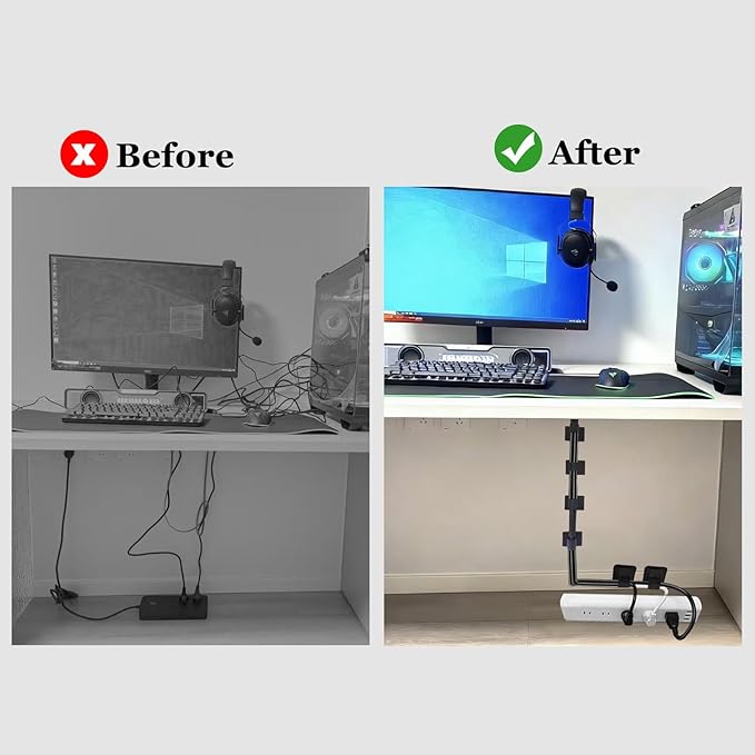 Ulinca Cable Management Under Desk,Up to 15 Cord,Enhanced Wire Holder. Cord Organizer,Reusable Cord Holder Organizer for Cable Hider Clips Under Table, 40 Pair+2 roll of Velcro Ties (Black, 40 Pair)