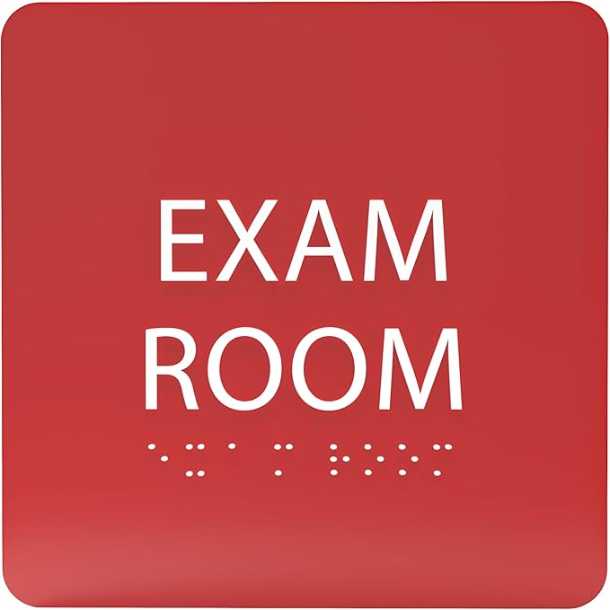 ADA CENTRAL SIGNS - 6" X6" Exam Room Sign - ADA Compliant Tactile Graphics Grade 2 Braille Text Acrylic Wall Signs - Educational Institution Directional Assistance Test Center Door Sign for Schools