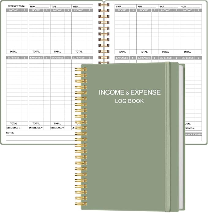 Income & Expense Log Book - A5 Income and Expense Ledger Book for Small Business, Accounting Bookkeeping Tracking Ledger LogBook for Woman and Man, 5.5" x 8.5", Green