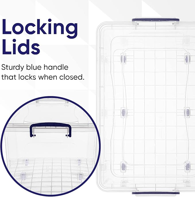 Superio Storage Bins with Lids, Clear Plastic Containers for Organizing, Stackable Totes, BPA Free, Odor Free, Organizer Boxes for Home, and Dorm (4 Pack, 44 Quart)