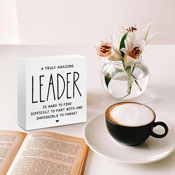 Leader Appreciation Gifts Leadership Gifts, Inspirational Office Decor Wooden Box Sign, Home Farmhouse Table Counter Shelf Desk Decor Accessories, Boss Gifts Thank You Gifts for Coach Manager