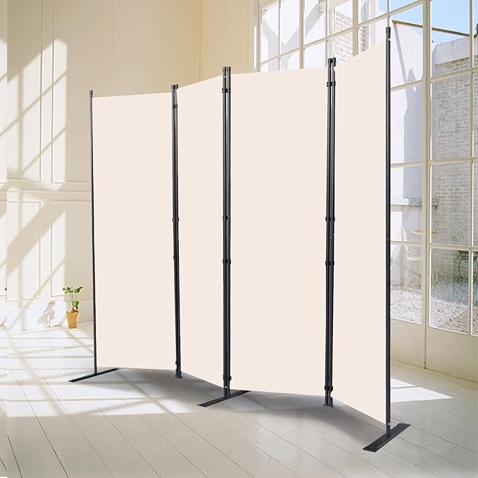 CHOSENM Room Divider, 4 Panel Folding Privacy Screens with Wider Support Feet, 6 Ft Portable Room Partition for Room Separator, 88" W X 71" H, Beige