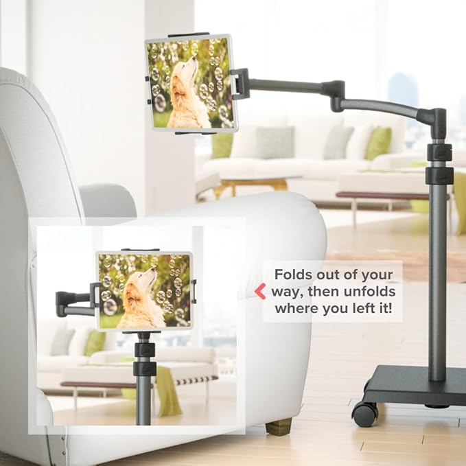 Levo G2 Premium Tablet Floor Stand with 5-Axis Adjustable Arm for iPad, Kindle, Samsung – Height Range 30–56 Inches – Hands-Free Reading, Streaming, Gaming, and Browsing in Bed, Sofa, or Chair