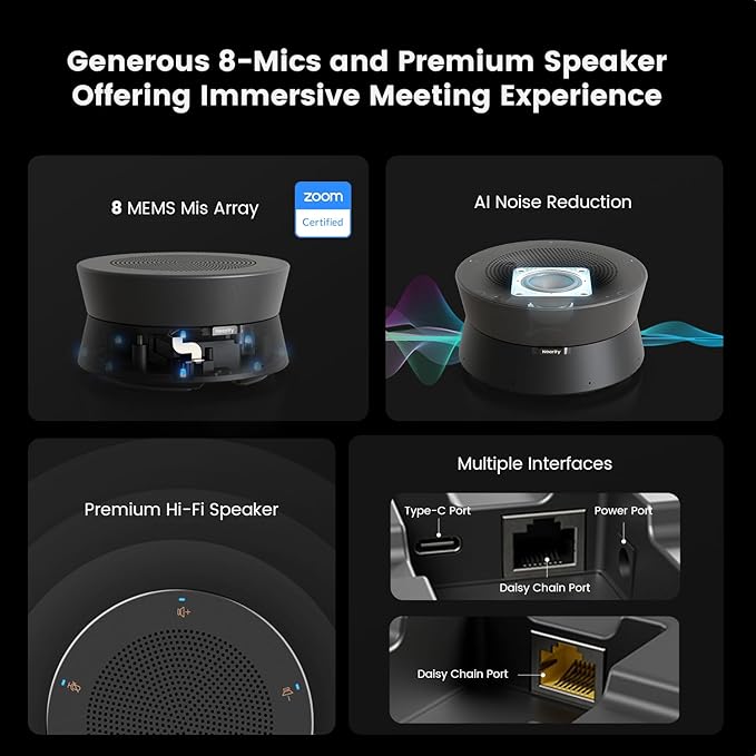 NEARITY Conference Room Camera System, Zoom Certified Scalable Conference Speakerphone, POE Daisy Chain, Noise Reduction, 2K NDI PTZ Webcam w/Optical Zoom for Video Conferencing/Streams in Large Rooms