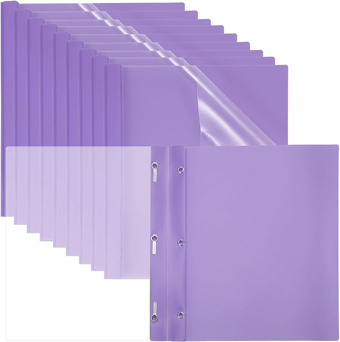 PATIKIL Plastic Report Covers with Prong, 10 Pcs 80 Sheet Clear Front Presentation Binders with 3 Metal Prong Fasteners Report Folder for Resume Documents Files Letter, Light Purple
