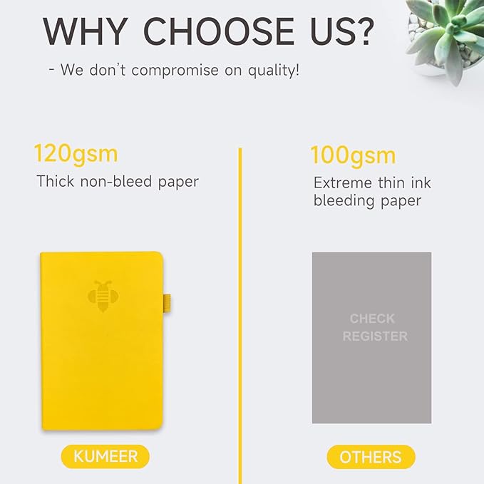 KUMEER Check Register – Elegant Check Registers for Personal Checkbook with Check & Transaction Registers, Hardcover Checkbook Log 5.2x7.6" (Yellow)