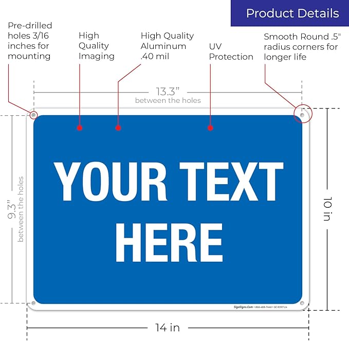 Personalized Custom Blue Background Customize for Office, Business, Workplace, Home, Airbnb, Delivery Sign, 10x14 Inches, Rust Free .040 Aluminum, Fade Resistant, Made in USA by Sigo Signs