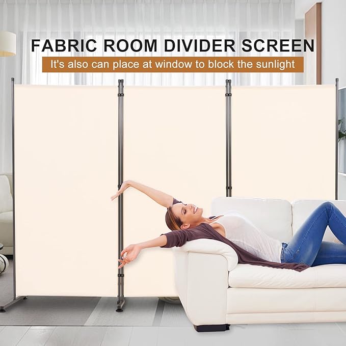 Room Divider 6FT Folding Privacy Screens, 3 Panel Partition Room Dividers w/Freestanding Design, Portable Wall Divider for Room Separtation, Fabric Screen Panel for Home Office Dorm School Cream