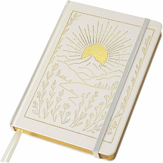 Crein Lynh Dot Grid Journal with 160GSM Thick Paper, 192 Pages, A5 Dotted Notebook for Work, School, Travel | 180° Lay Flat, Foil Stamped Cover, Elastic Band, 2 Bookmarks & Inner Pocket (White)
