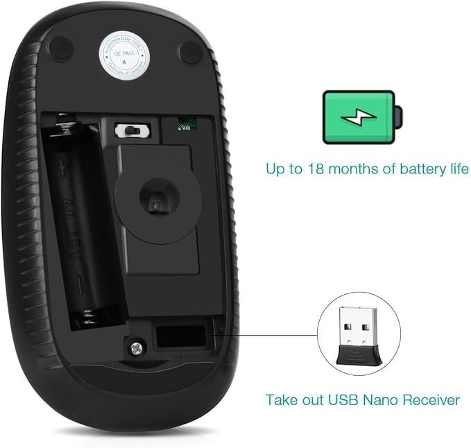 VssoPlor Wireless Mouse, 2.4G Slim Portable Computer Laptop Mouse with Nano Receiver Quiet Silent Optical Mice for Notebook, PC, Laptop, Computer-Black