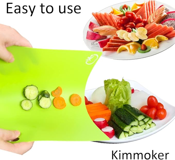 Kimmoker Flexible Cutting Boards Set, Cutting Board Mats for Cooking, 2 Pack Colored Cutting Board Set with Easy-Grip Handles, Flexible Plastic Cutting Sheet Set of 4 (2)