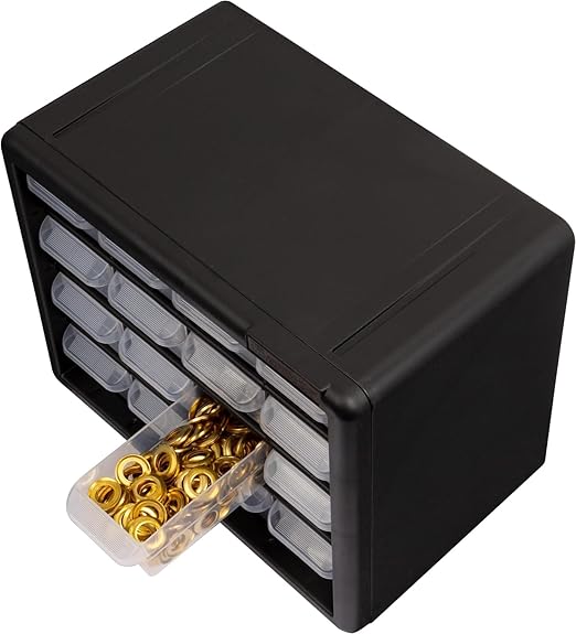 Akro-Mils 16-Drawer Plastic Storage Cabinet | 10-1/2 x 6-1/2 x 8-1/2 Inch | Black | Model 10116 | Garage Organization