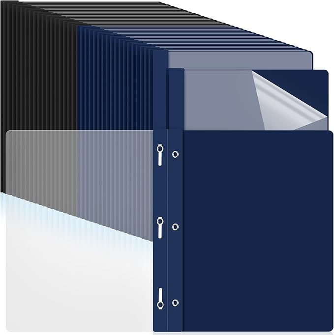 Feifeiya 72 Pack Plastic Report Covers with 3 Prongs Presentation Folders Bulk, 100 Sheet Capacity, Clear Front Report Covers for Presentation Document Paper School Office Supplies (Blue,Black)