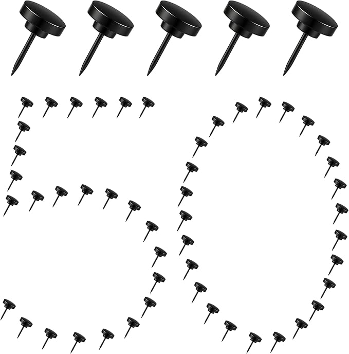 50Pcs Black Metal Push Pins for Bulletin Board, Flat Thumb Tacks, Heavy Duty Pushpins for Cork Board Photos Wall Travel Maps Poster, School Office Home Decorative