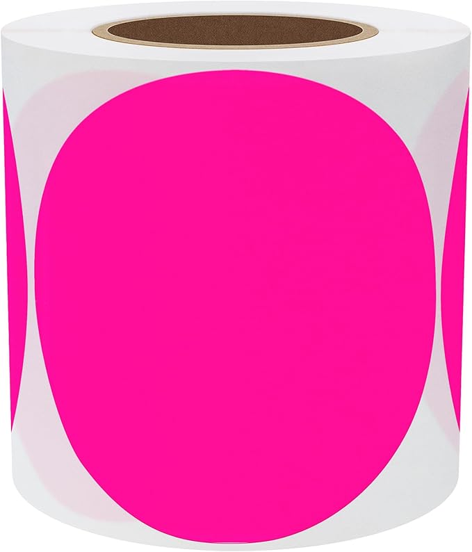 Hybsk Round Color Coding Circle Dots Labels Warehouse Inventory Organizer Stickers (4 inch, Fluorescent Pink)