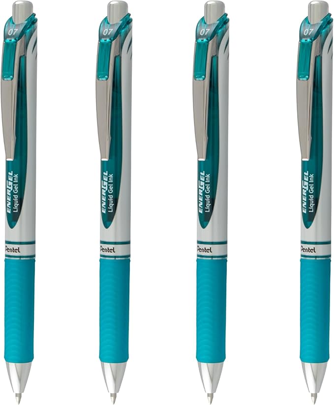 Pentel EnerGel RTX Liquid Gel Pens, Medium (0.7mm), Turquoise, 4-pk (BL77PF4S3)