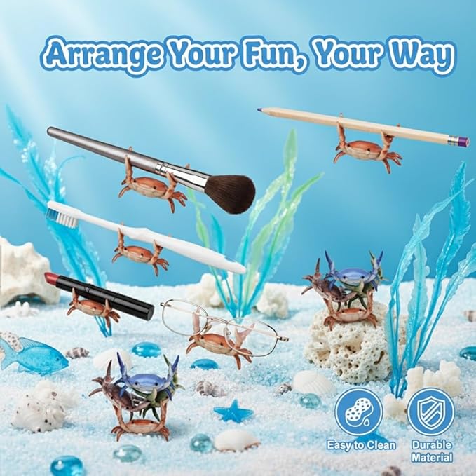 kirsaro 6PCS Desk Crab Pen Holder, Office Realistic Deskcrab Spoon Pencil Holder, Creative Desk Decor Accessories, Crab-Shaped Pen Rest, Pen Rack for Back to School Graduation Gift