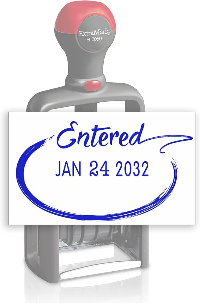 Heavy Duty Style Office Date Stamp with Entered - Self Inking Dater - Style C - Blue Ink Color