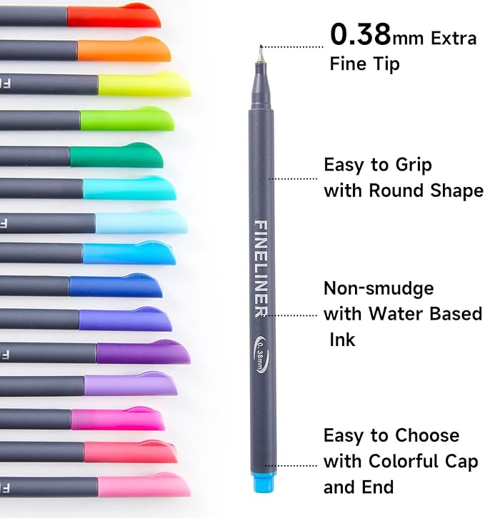 Shuttle Art Fineliner Colored Pens, 100 Colors 0.38mm Fine Point Pens with Stencils & Adult Coloring Books for Coloring, Drawing, Detailing, Writing Note Taking Calendar and Journal Art Projects