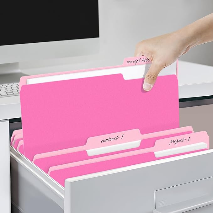 SUNEE File Folders, 30 Pack Manilla Folders 8.5 x 11, Colored File Folders Home Office School Supplies for Documents Files Paper, Neon Pink